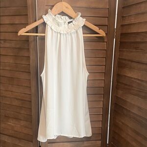 Ann Taylor Ivory Ruffle Neck Blouse